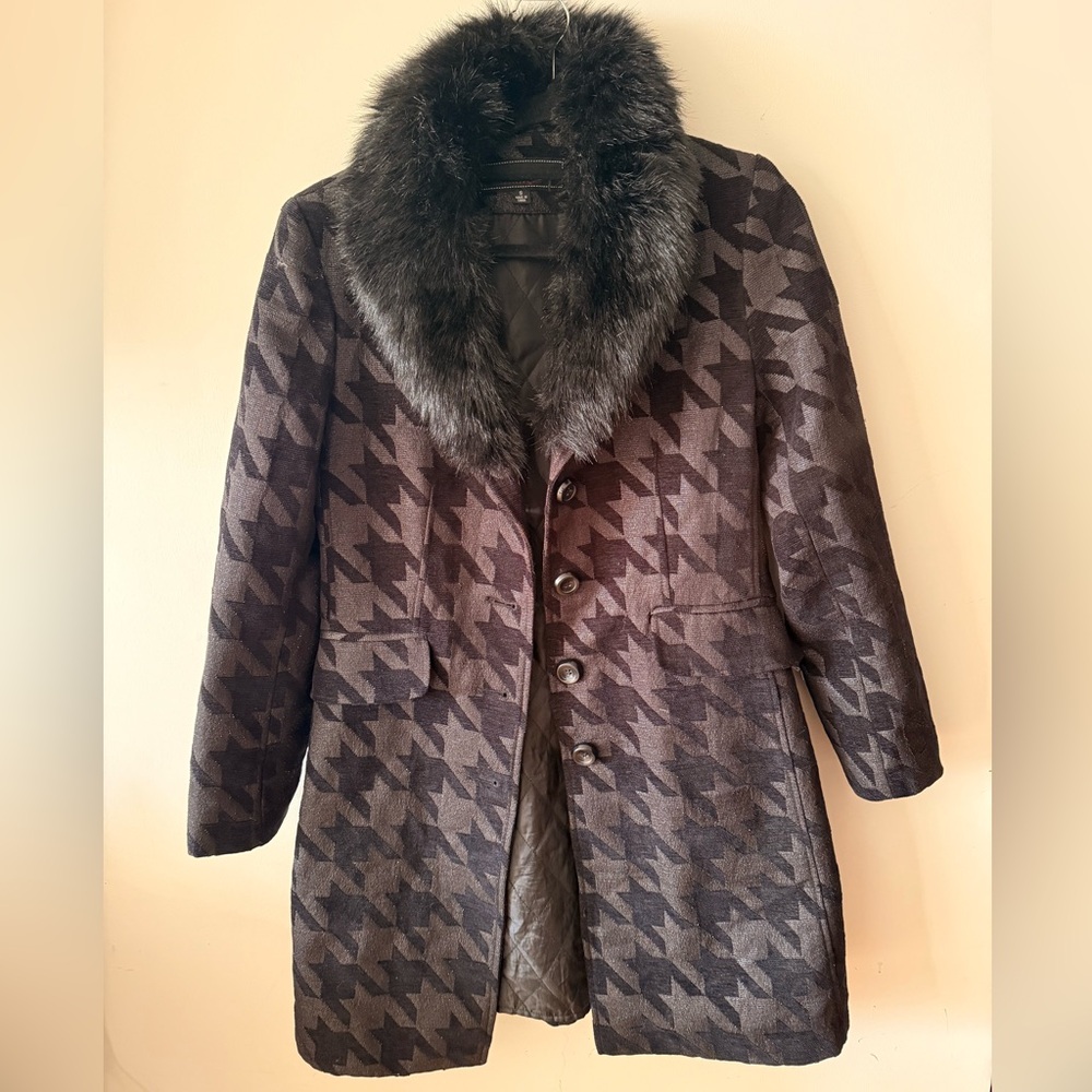 Giacci Women's Houndstooth Print Coat with detachable fur collar - Picture 10 of 11